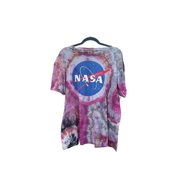 NASA Tie Dye Graphic T Shirt | Men’s Shirt | Ice Dye | Upcycled Fashion - Picture 1 of 2